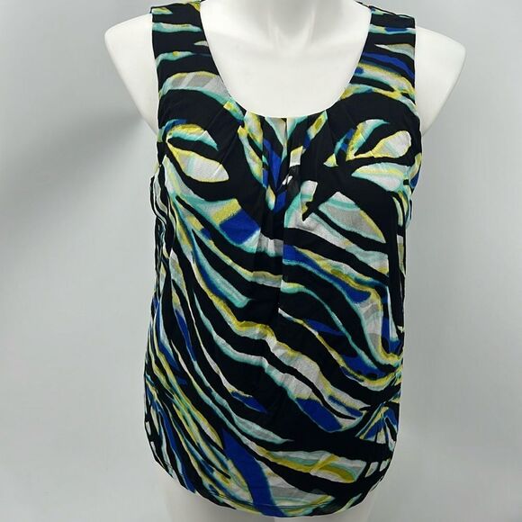 212 Collection pleated neckline mesh sleeveless top - Picture 1 of 4